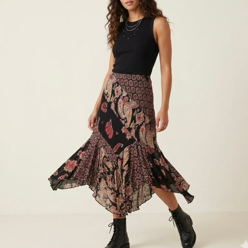 Tmptation Petite Paisley Handkerchief Hem Skirt Black Whimsygoth Witchy XSP